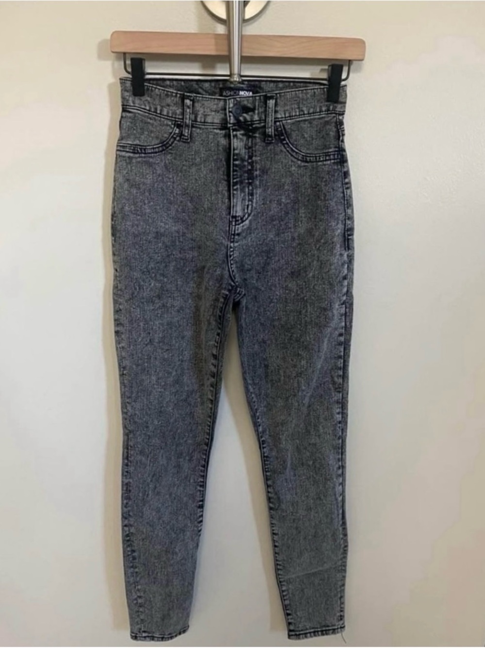 Fashion Nova Black Acid Wash High Rise Skinny Jeans Size 1